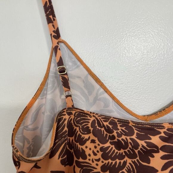 Christy Lynn Ella Silk Midi Dress with Slip Size M Sienna Brown Botanical Fall - Picture 10 of 14